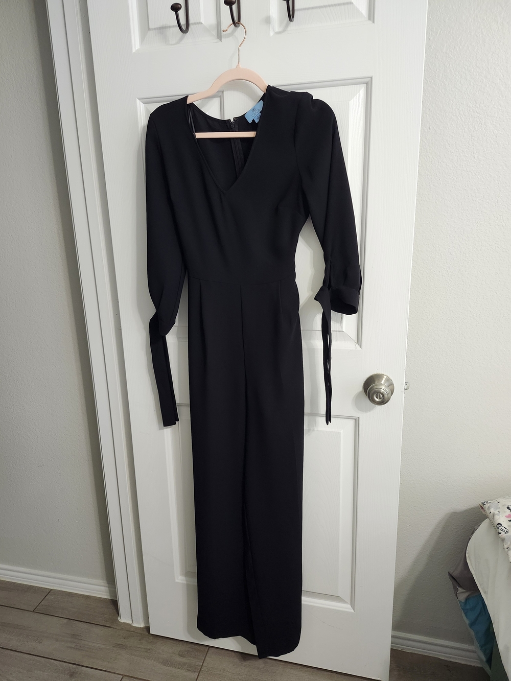 CeCe Black V-Neck Long-Sleeve Jumpsuit